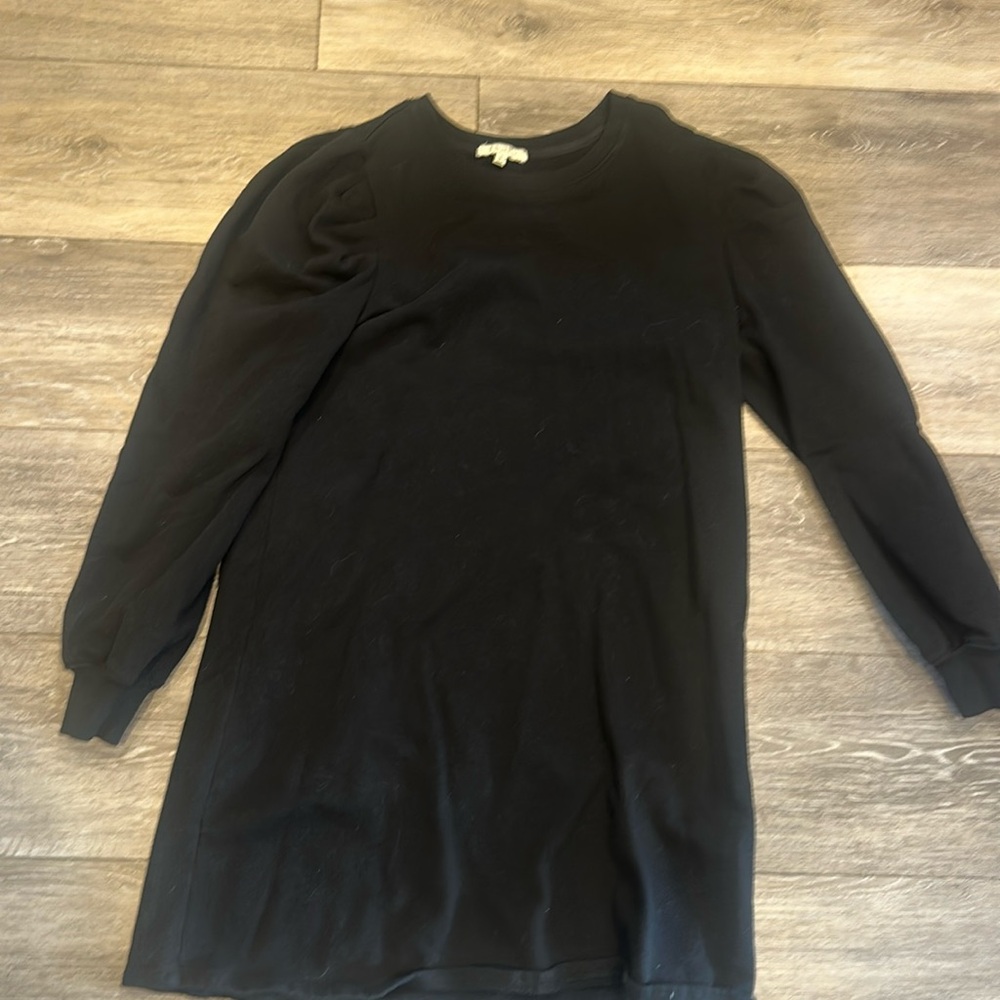 Z Supply Black Long Sleeve Puff Shoulder Sweatshirt Dress S